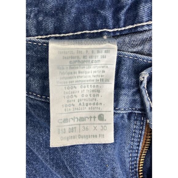 Carhartt Mens Carpenter Jeans Blue 36x30 Dungaree Fit Blue Denim Work B13 DST - Picture 8 of 10